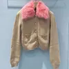 Luxury winter wear miu-m pink fur collar cardigan sweater jacket women's high-end knit top winter