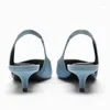 Sandals 2023 TRAF Blue Denim Slingback Pumps For Women Pointed Toe Kitten Heel Summer Heeled Heels Basic Office Lady Stiletto