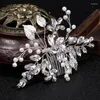 Fermagli per capelli Pettine in cristallo per donna Copricapo a foglia intrecciato a mano Pettini Gioielli Sposa Ornamenti moda Perle nuziali
