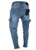 Pantalons pour hommes Jeans skinny pour hommes tendance trou au genou poche à glissière Denim Biker jeans hip hop en détresse slim jeans élastiques lavé hommes vêtements 230414