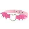 Colar Gothic Metal Heart Colar Harajuku Punk Pun Leather Bat Wing para mulheres Girls Collar Halloween Cosplay Gifts