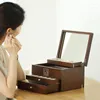 Storage Boxes Jewelry Box Makeup Organizer Solid Wood Necklace Rack Large Capacity With Mirror Gift For Girls