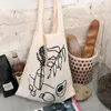 Sacs à provisions Simple ligne sac à bandoulière vente toile blanc marché féminin unique fourre-tout en tissu Shopper