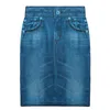 Юбки плюс размер женщин искусственная джинсовая юбка мода припечаток плавной джинсы короткие стройные высокие талию эластичные петли