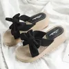 GAI Summer Fashion Platform Hemp Bow Wedges Slippers Indoor Outdoor Beach Slides High Heels Women Shoes Flip Flops 230414