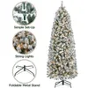 Christmas Decorations Easyfashion 6 Ft Artificial Tree Holiday Decoration Prelit Flocked Pencil with Foldable Stand Green 231113