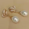 Dangle Earrings KKGEM 13x18mm Sea Shell Pearl Gold Plated Cz Pave Stud Drop Gifts