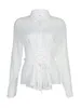 Blusas femininas wsevypo chique camisas brancas woemn manga longa botão para baixo tie-up túnica camisa outono primavera pontos suíços blusa elegante topos