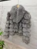 Women futra sztuczna zima kobiety prawdziwy płaszcz lis 100% naturalny kołnierz odchylenia moda luksusowa odzież uliczna damskie odzież wierzchnia 231113