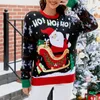 Swater damski kreskówka okrągła szyjka dama świąteczna świąteczna swobodna płatek śniegu nadrukowane pullover Xmas Santa Onymia 231113