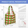 Shopping Bags Red And Green Scotch Christmas Pattern Reusable Grocery Foldable Washable Tote With Pouch