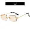 Sonnenbrille Mode Rechteck Randless Woman Brand Designer Vintage Rotblaugrün Objektiv Brillen Männer Schattierungen UV400 Sonnenbrillen