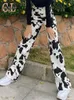 Pantalones de mujer CHRLEISURE Cool Hip Hop Vaca Impreso Jeans de cintura alta Moda Streetwear Pantalones Casual Mujer Jean recto 231114