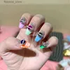 Kunstnagels Handgemaakte kleurrijke krokodilpatroon Franse kunstnagels Tips Glitter Saturn Druk op nagels Y2K Amandelballet Nepnagel met lijm Q231114