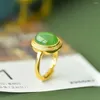 Küme halkaları kadınlar yeşil yeşim yüzüğü ayarlanabilir anillo mujer gerçek hetian jades nephrite kadın şifa değerli taş ince takı aksesuar