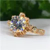 Flower 14K Gold AAAAA Zircon Ring Engagement Wedding Band Rings for Women Bridal Promise Party Jewelry Gift