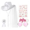 Basker uppsättning av 4 brudhatt slöja Bachelorette Party Shower Wedding Cute Glasses Cowboy Badge Supplies