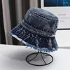 Berets Japanese Simple Anti-ultraviolet Denim Bucket Hat Ins Rough Edge Retro Sun Cap Spring And Summer Protection Basin Hats Women