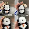 Keychains Cute Girl Fluffy äkta boll Pompom Panda Keychain Kvinnor Plush Key Ring Car Trinket Jewelry Party Gift