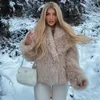 Damen Leder Kunstleder Chic Ins Blogger Marke Mode Fake Fox Pelz Jacke Mantel Frauen Winter Luxus Design Großer Kragen Pelzmäntel Coole Mädchen Mantel 231114