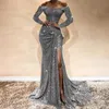 Urban Sexy Dresses Girls Sexy Boat Neck Off Shoulder Sequined Evening Gowns Side Split Mermaid Dress Long 231114