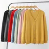 Kvinnors stickor Tees Plus Size Jumper Autumn Long Sleeve V-hals tröja Kvinnor Merceriserad bomullstickad Cardigan Spring Kort Solid Color Knitwear 231114