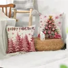 Coussin décoratif oreiller 40455060cm rose couverture d'arbre de Noël père Noël impression taie d'oreiller année décorations pour la maison canapé coussin 231113