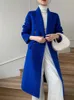Wełniane mieszanki damskiej mody koreańskiej długiej 100%wełniane płaszcz kobiety podwójnie piersi prosta kurtka zimowa 231113