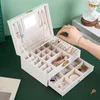 Sacchetti per gioielli Scatola multistrato con cassetto Organizer per vetrina portatile in pelle PU per anelli Design di orologi da viaggio