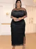 Plus Size Dresses Elegant Tassel Long Bodycon Tulle Patchwork Curvy Women Clothes Birthday Evening Party 3xl 4xl 5xl 6xl