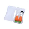 Dinnerware Sets Cartoon Carrot Toddler Stainless Steel Spoon Fork Funny Lovely Gadgets For Feed Household Kitchen Supplies