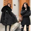 Parka da donna in piumino M3XL Parka da donna invernale Moda Cappotto lungo Fodera in lana Giacca con collo in pelliccia sottile con cappuccio Abbigliamento caldo da neve imbottito 231114