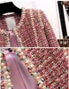 Kleider Neu 2023 Herbst Hochwertiges 2-teiliges Damen-Set aus Tweed-Kurzjackenmantel + Perlen-Tanktop-Kleid Elegantes Mode-Partykleid 2-teiliges Set 231114