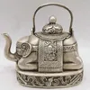 Decorative Figurines BRASS Decorated Old Handwork Tibet Silver Carve Flower Elephant Tea Pot Tools Wedding Decoration