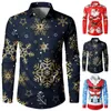 Camisas casuais masculinas camisa de natal navidad blusas topos engraçado 3d-impresso temático feio de manga comprida flocos de neve lapela-pescoço camisas