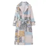 Womens Wool Blends PB ZA Autumn Fashion European and American style belt belt printed ceanted cotton coat 231114