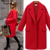 Misturas de lã feminina outono inverno mulheres casacos 3xl longo lã feminino casaco elegante vintage casaco feminino preto vermelho jaqueta lã camelo casaco 231114