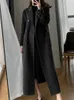 Kadın Yün Karışımları Zoki Moda Uzun Yün Palto Kadınlar Zarif Sahte Yün Gasir Kemer Uzun Ceket Kış Ofisi Leydi Çifte Breasted Basit Dış Giyim 231113
