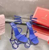 Caovilla rene nya sandaler designer mode 10 cm hög häl kvinnor bröllop sko strass dekoration orm wrap klänningskor våra storlekar 35-43 s originalkvalitet