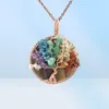 7 Chakra Healing Crystal Natural Round Gemstone Pendant Necklace Tree of Life Copper Wire Wrapped Reiki Jewelry for Women8588131