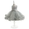 Kız Elbise Nedime Prenses Elbise Kızlar için Doğum Günü Partisi Gri Tül Tutu Kıyafetler Çiçek Düğün Pageant Kısa Elbise 4-13 yıl
