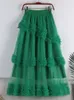 Jupes OHRYIYIE doux gâteau Tulle jupe femmes élégant Midi longue taille haute une ligne jupe femme hiver jaune vert fête jupe dame 230414