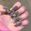 Kunstnagels Handgemaakte Halloween Kunstnagels Tips Glittery Punk Schedel Druk op nagel Y2K Lange Stiletto Doodskist Herbruikbare nepnagel met lijm Cadeau Q231114