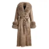 Women's Jacket Winter Sheep Leather Coat Long Style Luxury Real Fur Collar Natural Shearling Lining Trench Soft Warm 231114