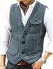 Gilets pour hommes Casual Outillage Gilet Formel Herringbone Tweed Brown V Cou Laine Gilet Business Vest Groomman pour le bal de mariage 231113