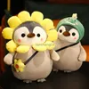 Bonecas de pelúcia 25 cm Kawaii Pinguim Brinquedos de pelúcia Adorável Pinguim Turn to Dinosaur Sun Flower Dolls Stuffed Soft Pillow Doll Toys para crianças Girl GiftL23116