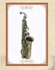 Saxofone alto em mi bemol, corpo de bronze esculpido, chave de concha de abalone, saxofone de vento antigo verde