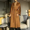 Womens Wool Blends Costable Cashmere Coat Women Lown Under the Knee Highend Water Ripple Autumn Winter Laceup Outwear 231114