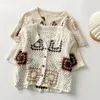 Blouses femininas de verão de manga curta camisa vintage gorda gorjeta de grife de crochê camisetas xadrez feminino boho roupas blusa mujer de 2023