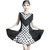 Stage Wear Girls Latin Dance Dress Children Polka Dot Print Tassel Performance Competition Deskled